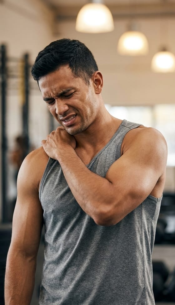 A member stretching out a sore shoulder after training