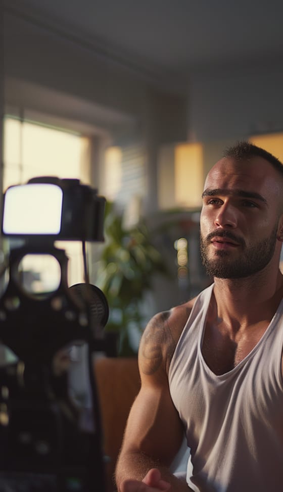 A coach recording a check-in video to camera