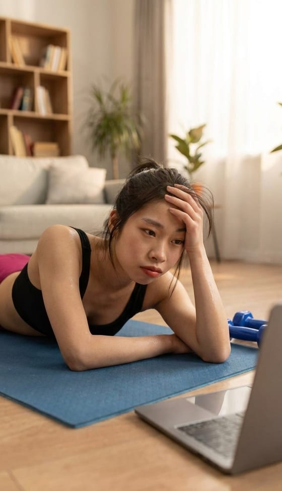 A client resting on a yoga mat mid-session at home